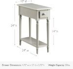 Shopercart Coastal End Table, Solid Wood, 1 Drawer, Bottom Display Shelf, Easy-Assembly, For Living Room/Bedroom, Greige, 23.5 in. L x 10.0 in. W x 24.0 in. H, 20017-GR - Image 2