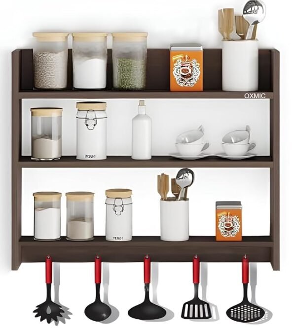 ShoperCart Wooden Wall Kitchen Rack Wall Mounted Racks, Organizer, Shelf for Kitchen Storage Boxes Wooden Wall Shelf (Brown)