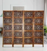 Shopercart Wooden Partition - Solid Wood 4 Panel Room Wooden Partition (Brown) for Living Room - Image 2