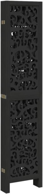 Shopercart Room Divider 6 Panels - Office Privacy Screen Black Paulownia Wood - Indoor Folding Partition - Image 2