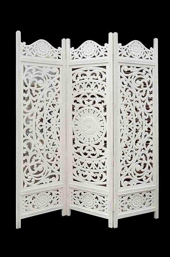 Shopercart 3 Panel Wooden Room Divider | Wooden Partition for Living Rooms |Wooden Room Separator | Room Wall Divider |Screen Separator for Living Room/Bedroom/Office/Restaurant (White Wash)