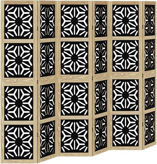 Shopercart Solid Paulownia 6 Panel Brown Black Partition Wall