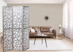 Shopercart Wooden Partition/Screen Panel/for Living Room Partition/Room Divider/Foldable Partition 3 Panel/Screen Separator (Silver) - Image 4