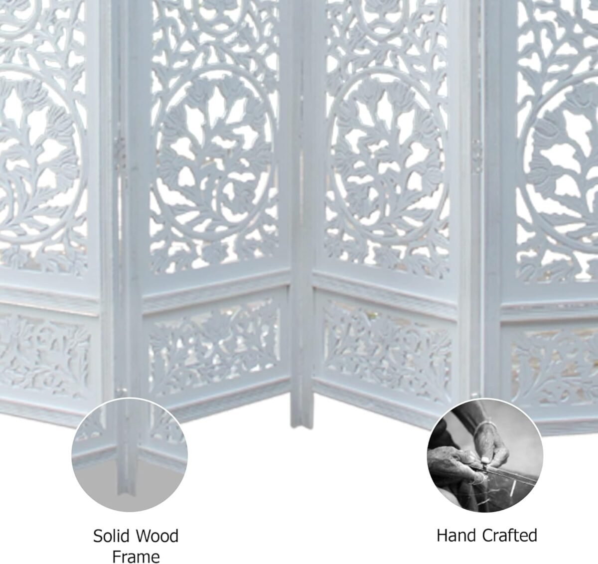 Room Divider Wood Floor Screen  White 4 Folding Panel 72x80 - Portable Reversible Functional Decorative Partition - Reversible Boho Freestanding Small Spaces Privacy - Image 4