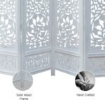 Room Divider Wood Floor Screen  White 4 Folding Panel 72x80 - Portable Reversible Functional Decorative Partition - Reversible Boho Freestanding Small Spaces Privacy - Image 4
