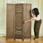 Room Divider Wood Carved Wall Divider Indoor Folding Bohemian Style Portable Partition Screen for Home Office Garden Terrace - 3 Panels (Brown)