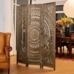 Room Divider Wood Carved Wall Divider Indoor Folding Bohemian Style Portable Partition Screen for Home Office Garden Terrace - 3 Panels (Brown) - Image 2