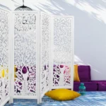 4 Panel Room Divider Screen | Privacy Partition in White Timber Wood - Image 3