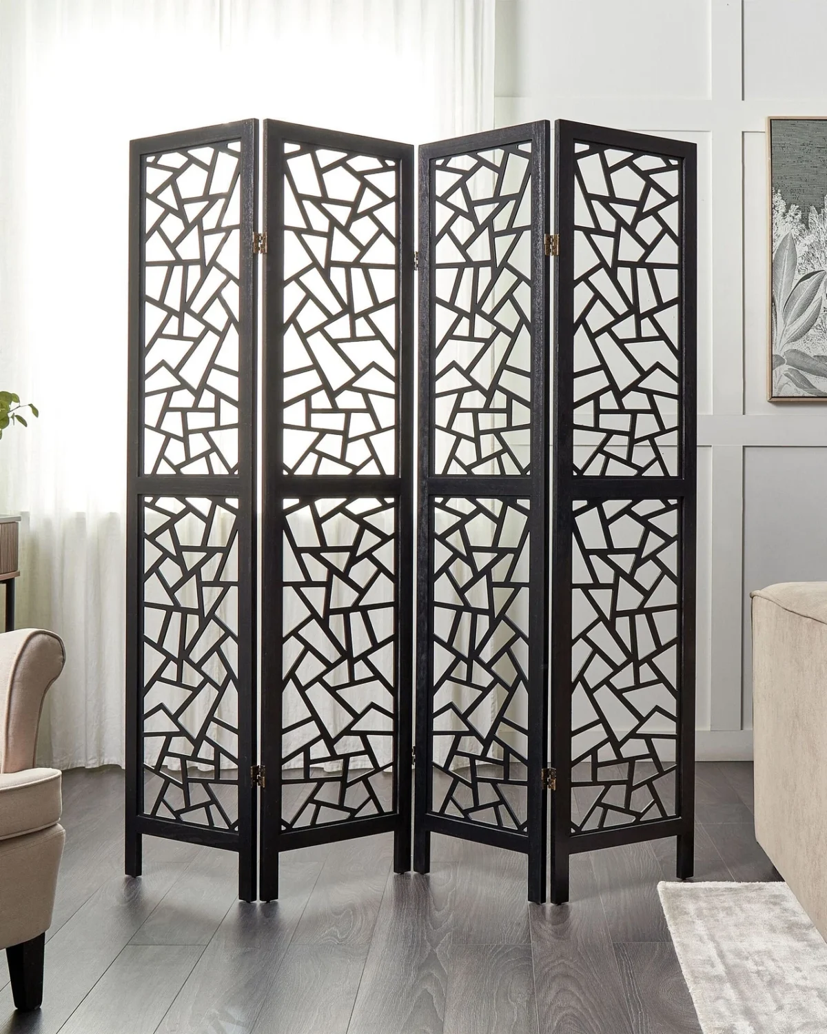 Wooden Folding 4 Panel Room Divider 170 x 163 cm Black - Image 2